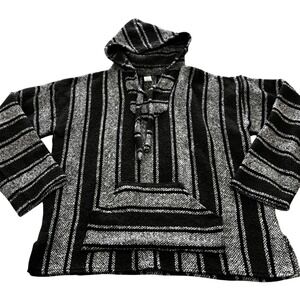 Molina Mens Baja Hoodie Green Black Striped Mexican Drug Rug‎ Pullover XL (D2)